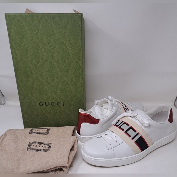 Gucci Other - Gucci Men's Shoes Ace Low Top Sneakers Spellout Leather  636782 0FIV0 Size 10 US